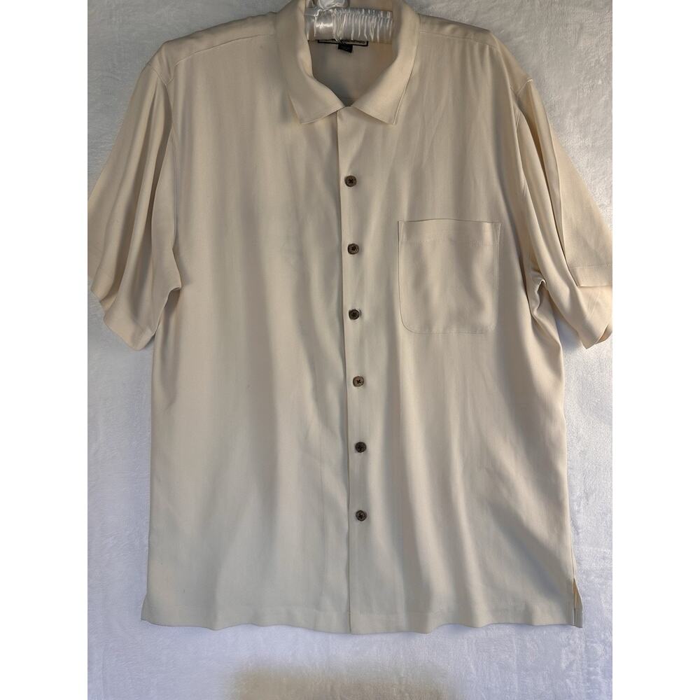 Tommy Bahama Shirt Mens Large Ivory 100% Silk Bikinitini Martini Embroidered
